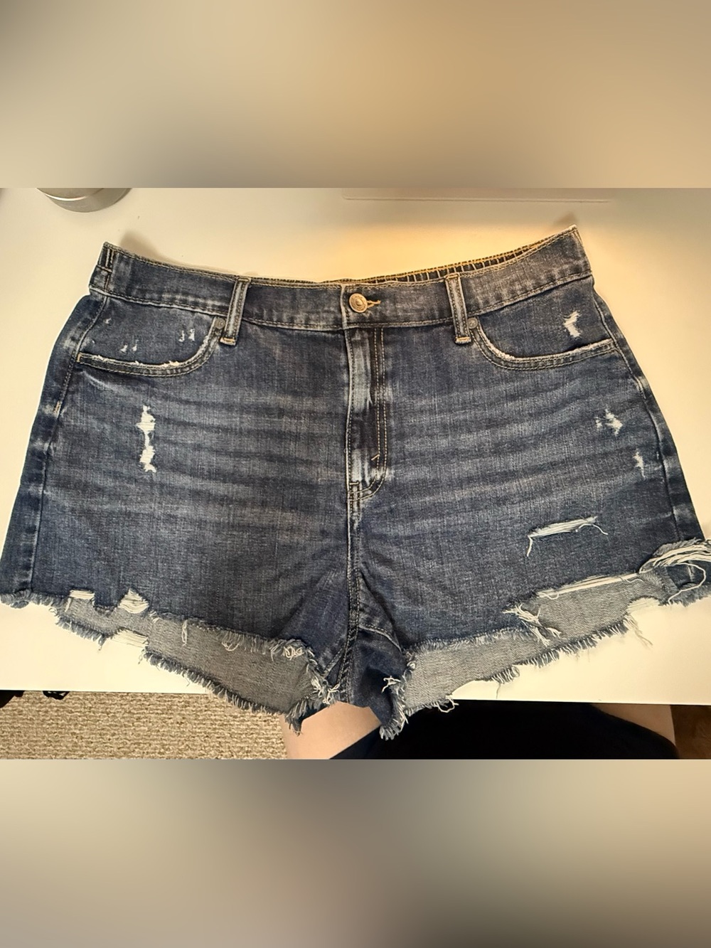 aerie Dark Blue Distressed High-Rise Denim Shorts